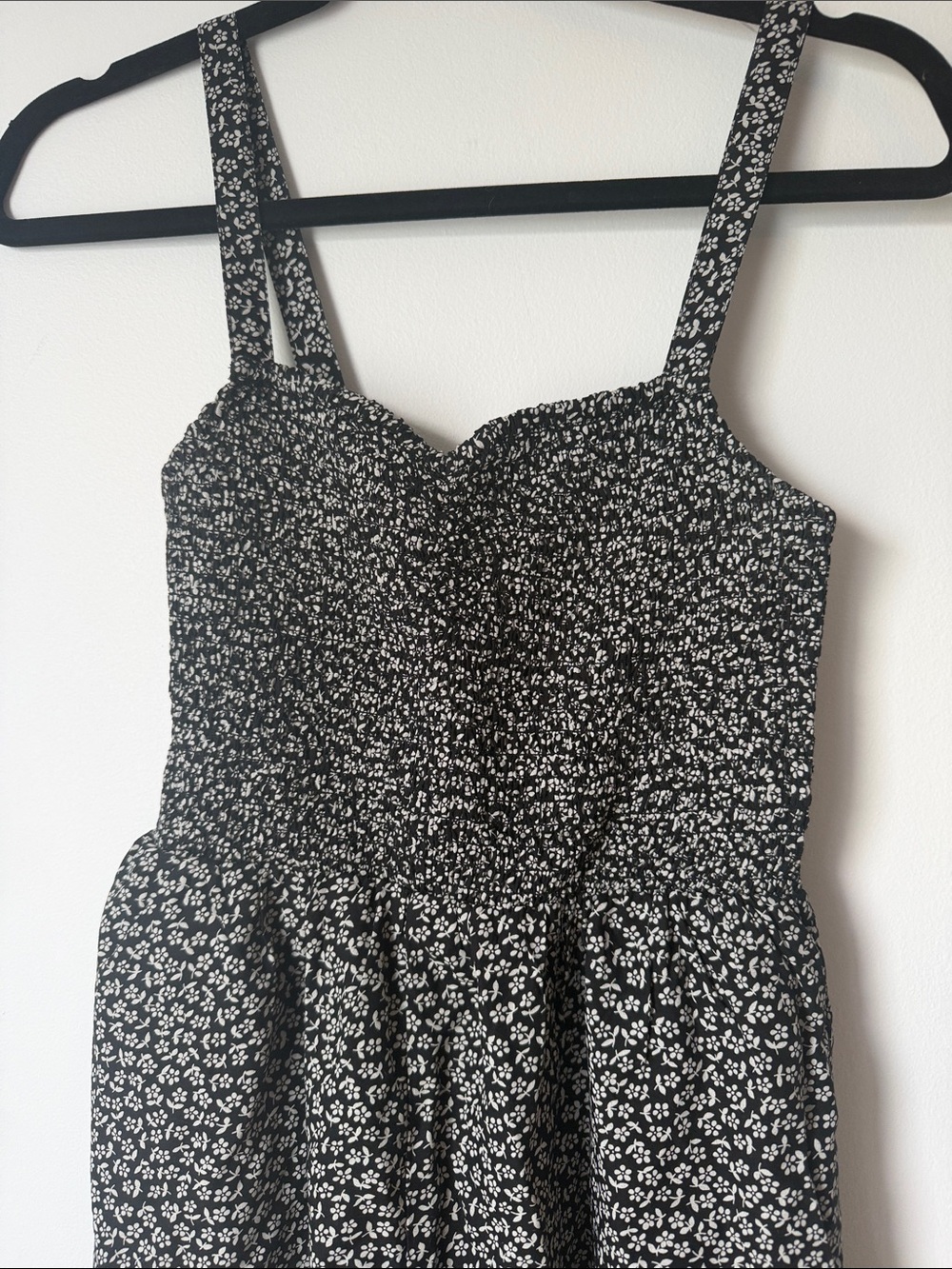 Madewell Black & White Ditsy Floral Smocked Wide-Leg Jumpsuit - Picture 3 of 6
